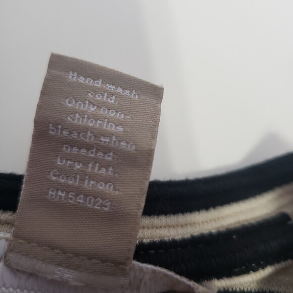 Banana Republic Top Short-Sleeved Medium Beige and Black Stripes Polyester Rayon - Picture 8 of 13